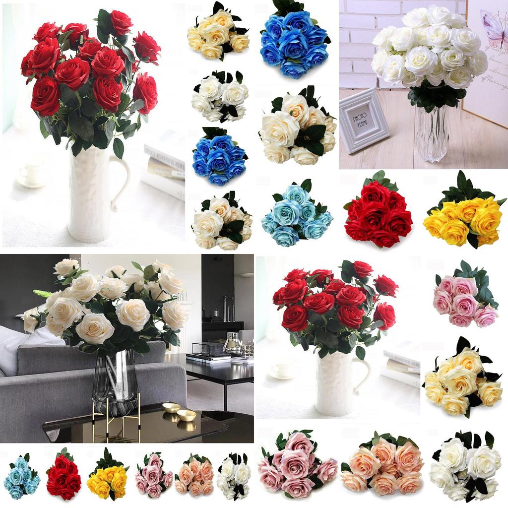 Realistic Looking 10 Heads Silk Rose Artificial Flowers For Timeless Wedding And Home Elegance