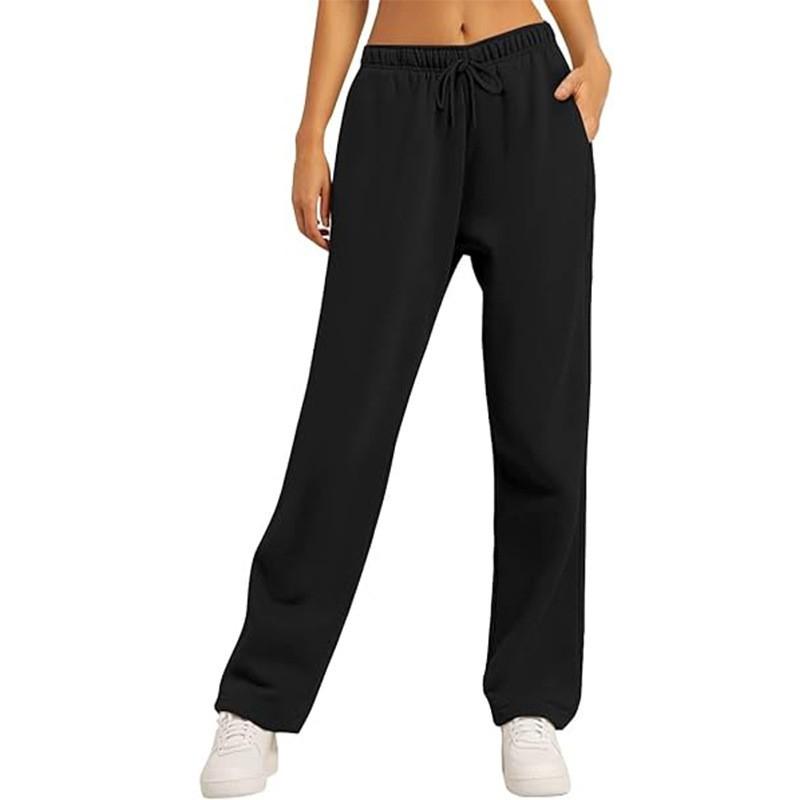 High Waist Drawstring Sweatpants Women Loose Straight Leg Pants Casual Trousers With Pockets Plus Size