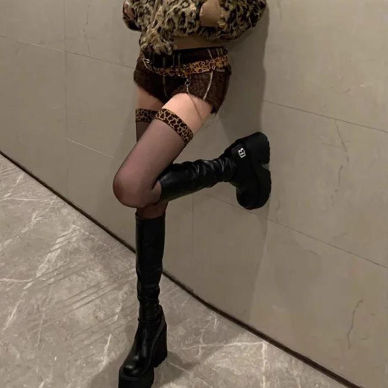 Sexy Leopard Print Thin Thigh High Stockings For Women Spring Summer