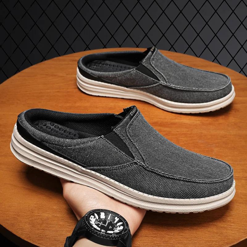 Summer Men Half Shoes Casual Canvas Shoes Lightweight Comfortable