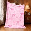 1pc Cozy Pink Bow Pattern Blanket Soft Flannel AllSeason Throw with Elegant Bow Design, Machine Washable, Perfect for Home Decor