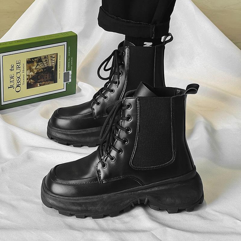 Martin boots men's 2025 new spring high-top British wind locomotive leather boots men's thick-soled heightening black tooling boots