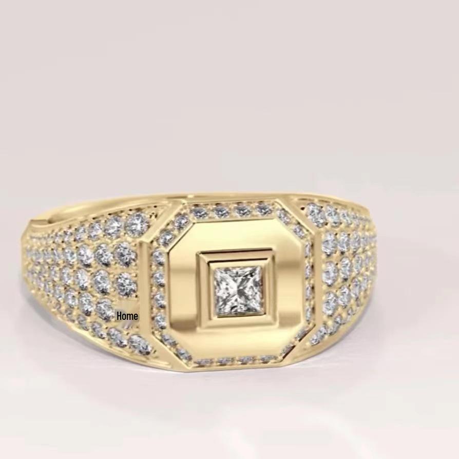 Vergoldeter Inlay-Zirkon Herrenring - Neuer europäischer und amerikanischer Stil, Voll-Diamant-dominantes Design