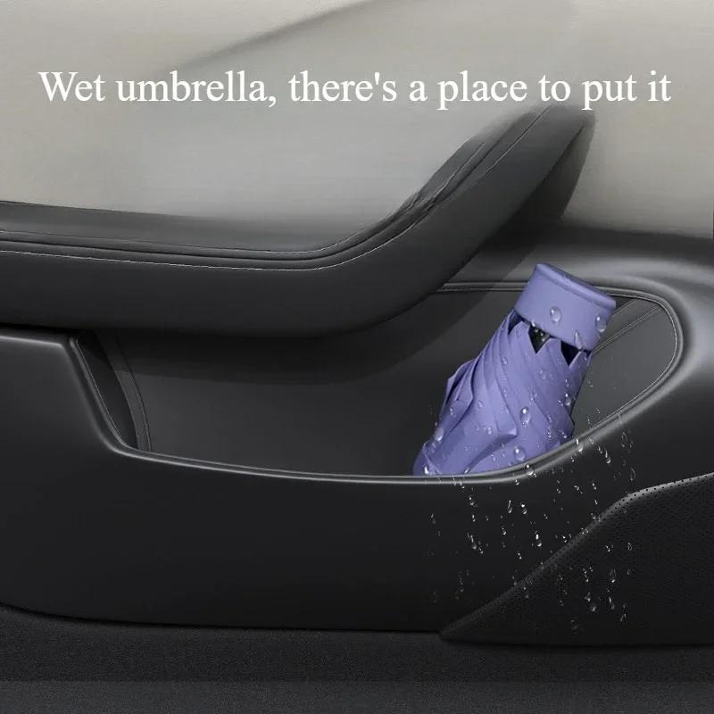 For Tesla Model Y Juniper 2025 Car Door Storage Pocket Nappa Leather Storage Box Door Handle Armrest Tray Organizer Accessories