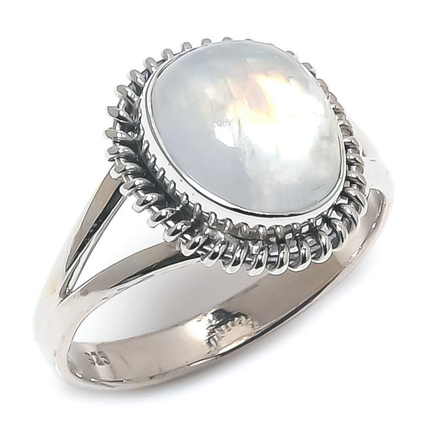 Natural Rainbow Moonstone Gemstone 925 Solid Sterling Silver Gift Ring S.9 S4e44