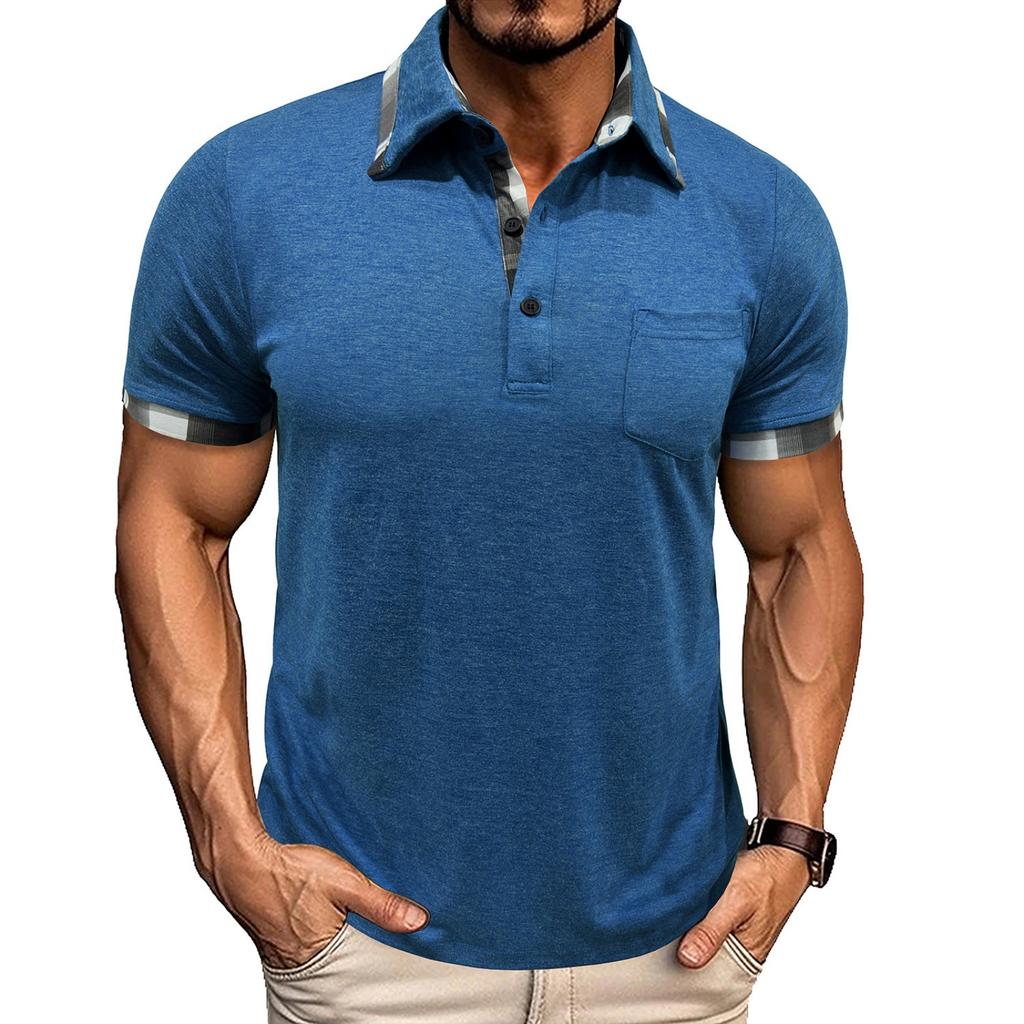 Men's Casual -color Outdoor Sportswear, Men's Lapel Pocket Short-sleeved Top