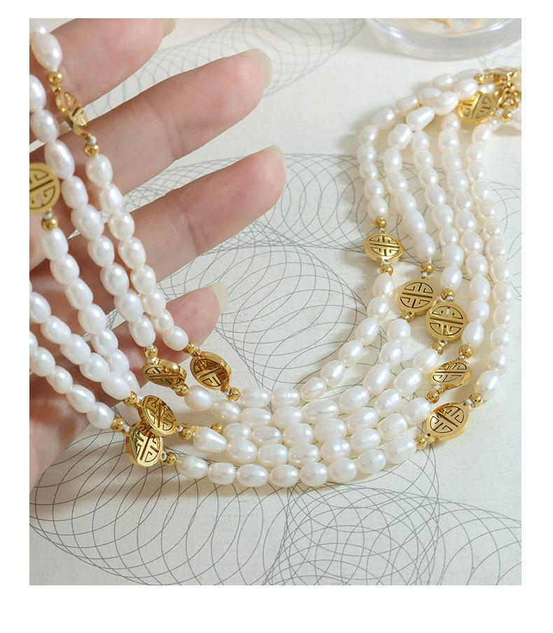 Vintage-Inspired Noble 'Fu' Pendant Freshwater Pearl Necklace - Personalized Jewelry In 18K Gold-Plated Titanium Steel