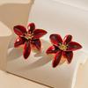 Vintage Red Dripping Oil Flower Stud Earrings for Women Fashion Metal Six Petal Flower Earrings Luxury Casual Party Jewelry Gift