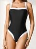 2025 Women's Slimming One-Piece Swimsuit: Sexy Black & White Color Block Design