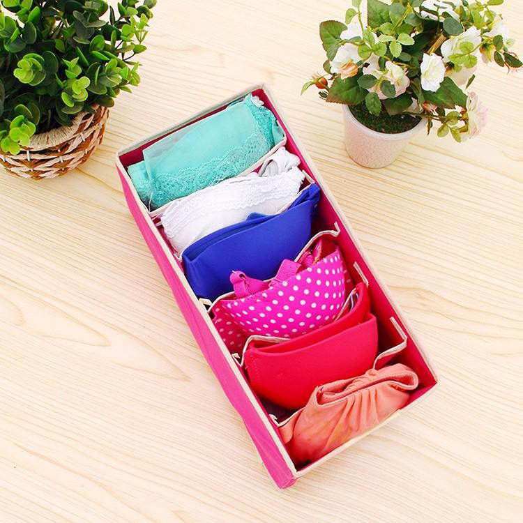 Beige & Rose Red 4-Piece Underwear Storage Set: Fabric Box for Socks & Bras with 6, 7, or 8 Grids.