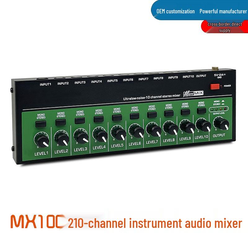 

10-Channel Audio Mixer for Musical Instruments and Guitar Amplifier