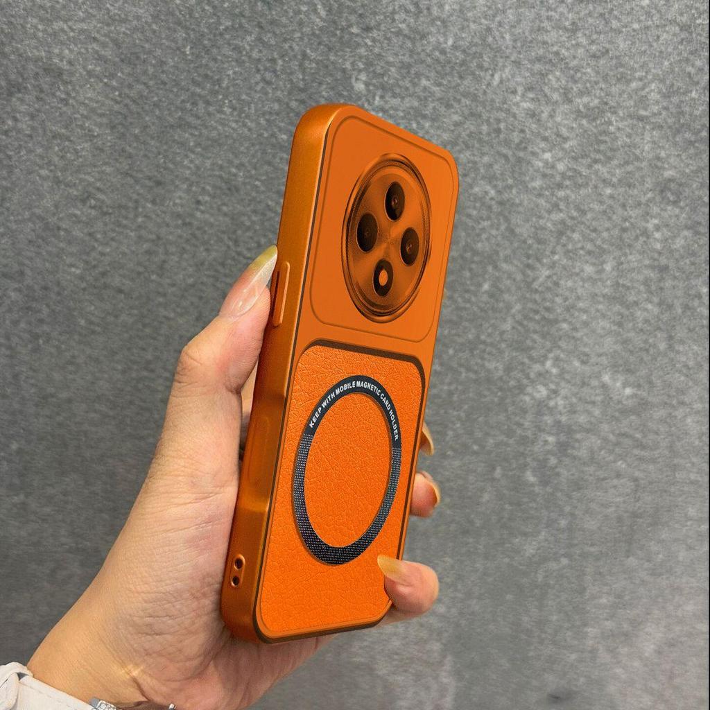 Upgraded Big Lens Protection Case for OPPO Reno12 F 4G/5G Luxury Leather Casing with Magnetic Ring