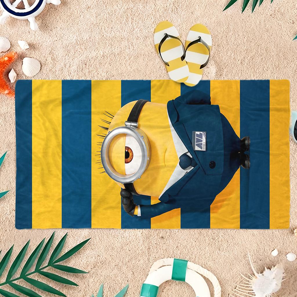 Großäugiges Süßes Wesen Gelb-Blaue Streifen Strandtuch Schnelltrocknend Geeignet für Strandurlaub Pool Lustiges Geschenk für Freunde