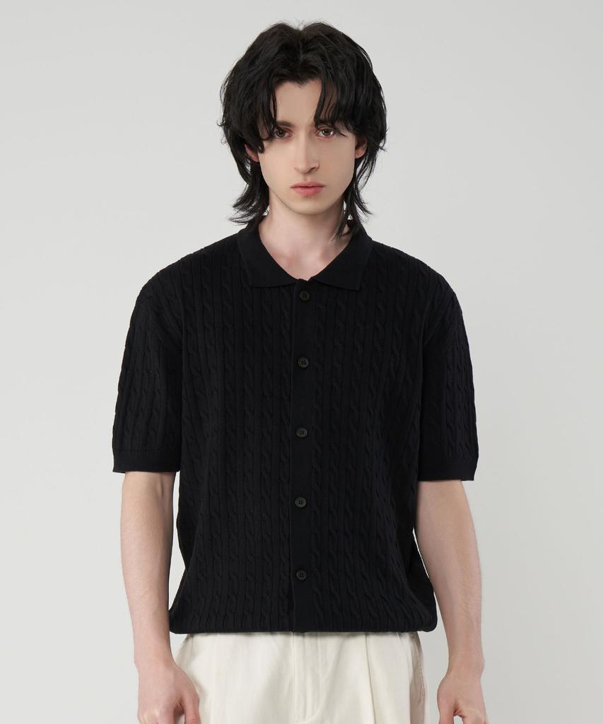 UNTAPPED STUDIO [2Pack] Washable Cool Cotton Cable Short Sleeve Collared Button Knit 3 Colors