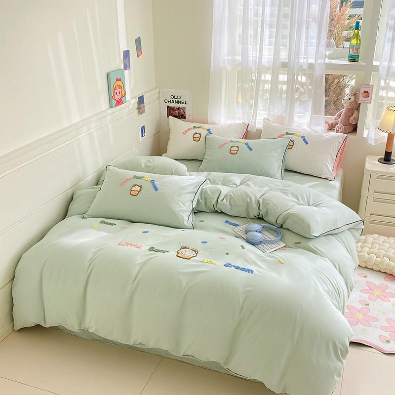 

Милый вышитый комплект постельного белья с мороженым Мягкий, приятный к коже комплект пододеяльника с простыней Односпальный Двуспальный Пододеяльник Наволочки AU Single Size 3 pcs