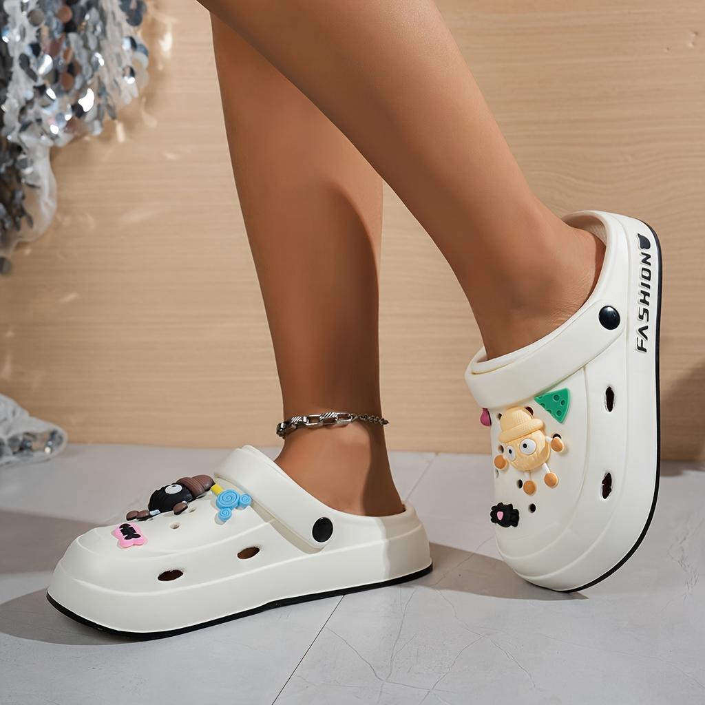 Women's Summer Casual Clogs Cute Cartoon Shoe Charms Height Increasing Non‑Slip Indoor Outdoor Slippers for Beach