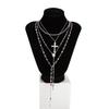 Rhinestone Cross Necklace Set Fashion Stacked Collarbone Chain Metal Stacked Necklace  Accessories