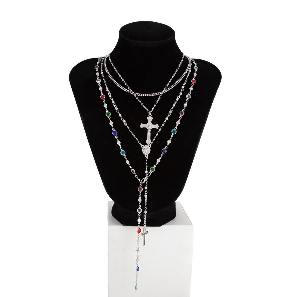 Rhinestone Cross Necklace Set Fashion Stacked Collarbone Chain Metal Stacked Necklace  Accessories