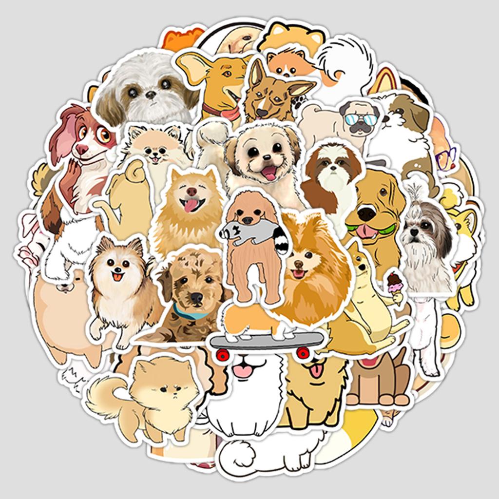 50 Cute Cartoon Dog Laptop Suitcase Skateboard Water Cup Car Doodle Decoration Stickers
