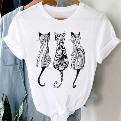 Women Print Clothing Cat Animal Lovely Sweet 90s Short Sleeve Casual Tee Top Summer Fashion Tshirt Lady Female Graphic T-shirt
