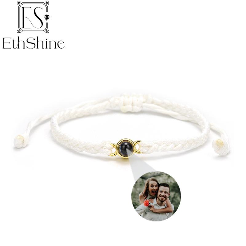 EthShine Personalized 925 Silver Circle Photo Bracelet Projection Bracelets Custom Photo Bracelet Couple Memorial Gift Women