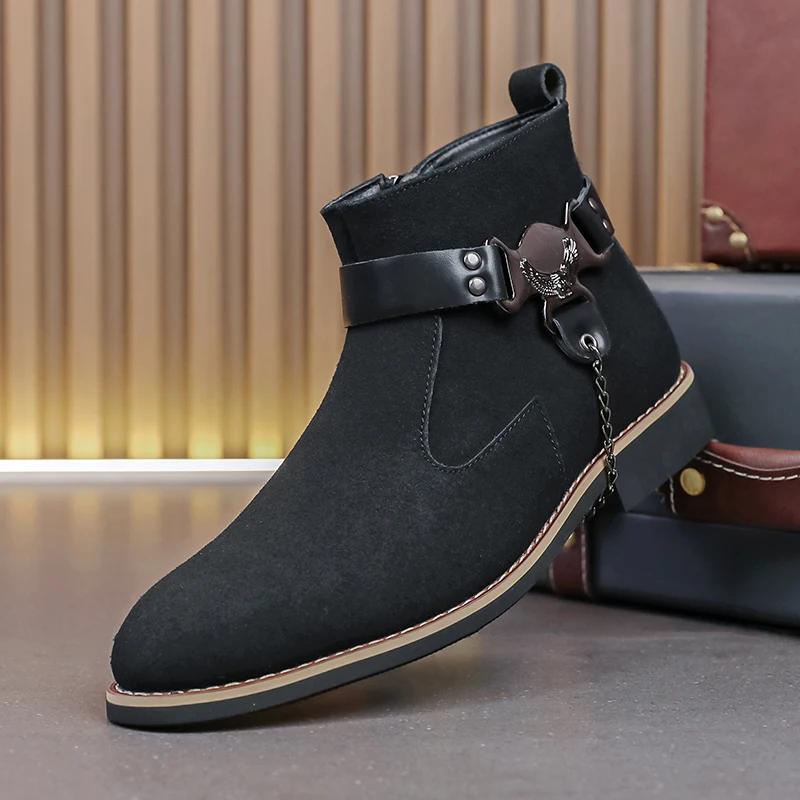 Fashion British Style Casual leather Men Flat Designer Walking Boots Fashion Retro Brand Boots Plus Size 38-48Comfy Leather Desert Boots