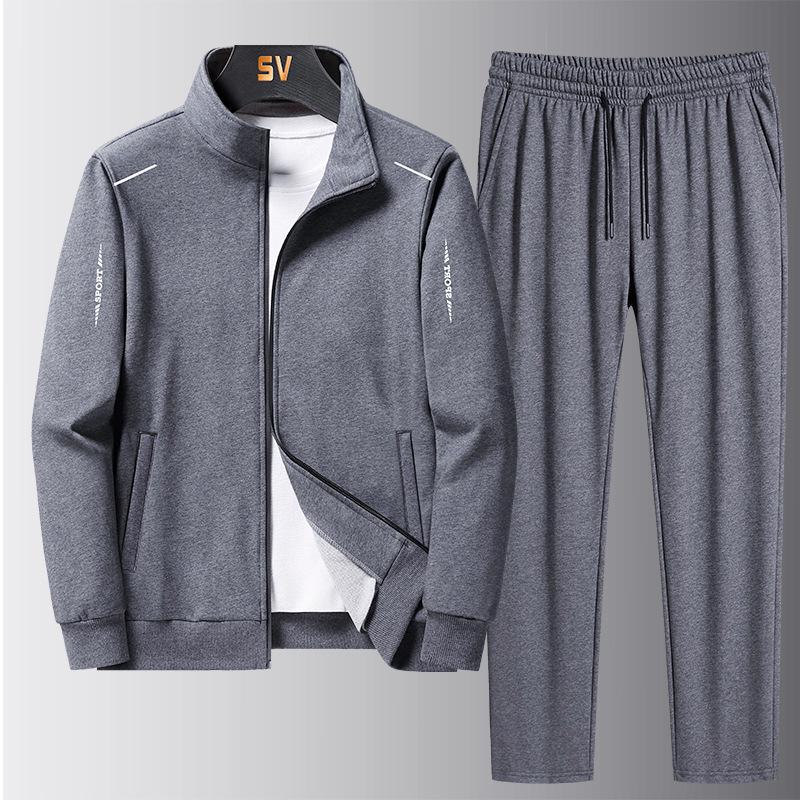 Plus Size Men's Casual Three-Piece Sports Jacket Set for Middle-Aged and Elderly - Loose Fit Sweatshirt for Spring and Autumn