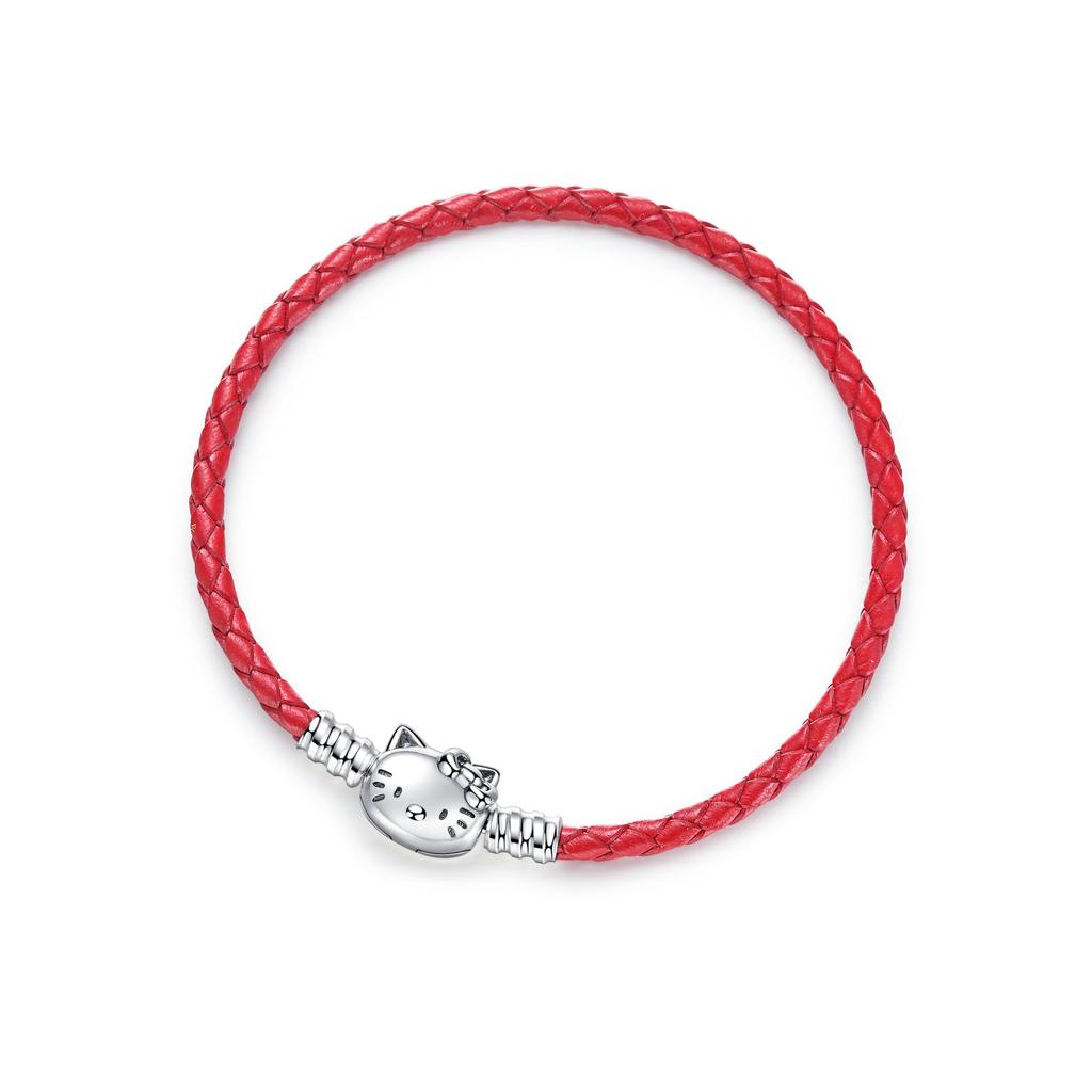 925 Silver Hello Kitty Leather Bracelet Women Femme Bear Snake Jewelry Gift Accessories Bangle