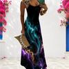 Women Plus Size Scoop Neck Strappy Sleeveless Colorful Printed A Line Maxi Dress