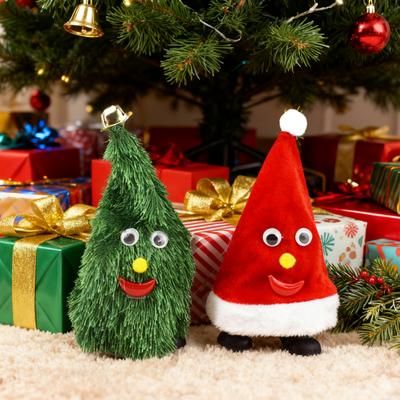 Chapeau de Père Noël Électrique Animé Jouet Arbre de Noël avec Fonctions de Marche et de Secousse Décor de Table Festif pour les Fêtes Ornements de Noël Amusants pour Enfants