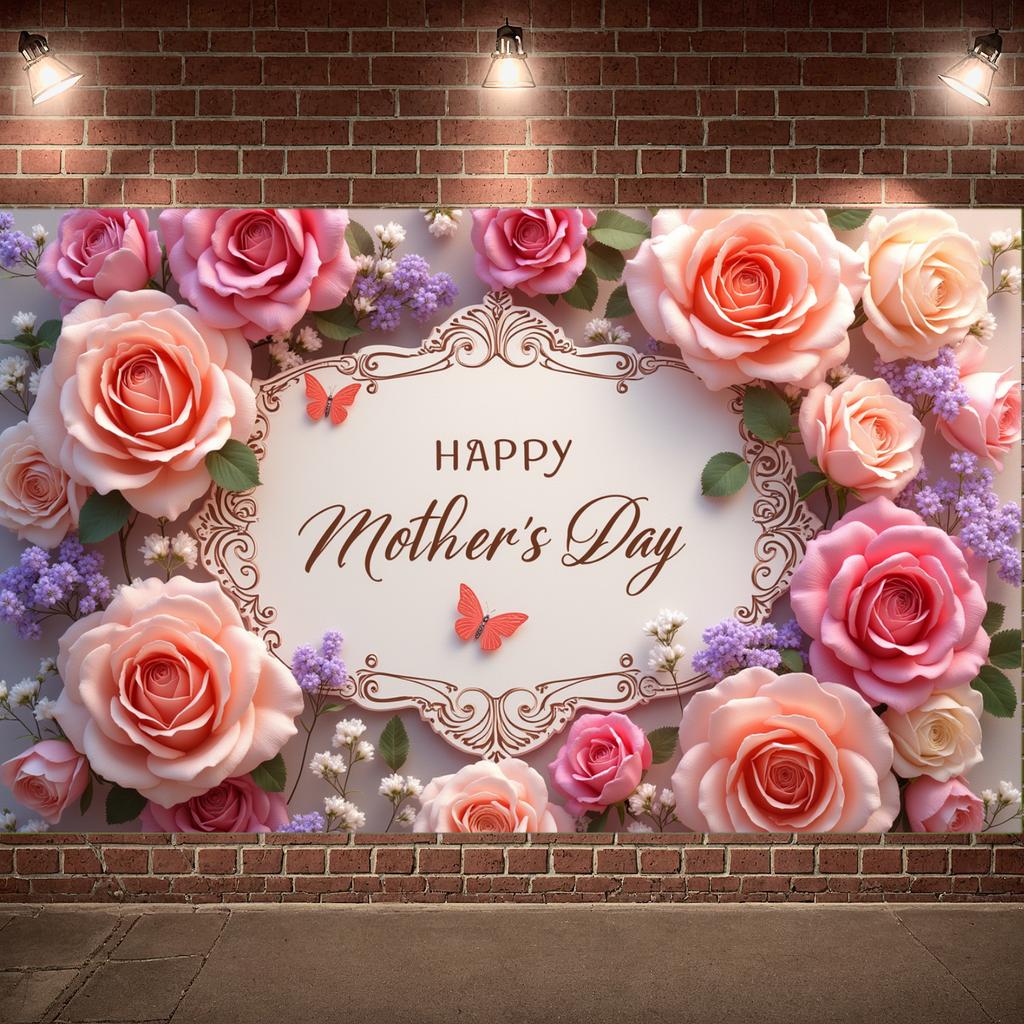 Greeting Background Botanical Holiday Display Happy Mother's Day Background Greenery Ornament Mother's Day Backdrop
