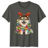 Christmas Dog Lights Reindeer Antlers Holiday Unisexs TShirt Unisexs Tee Graphic