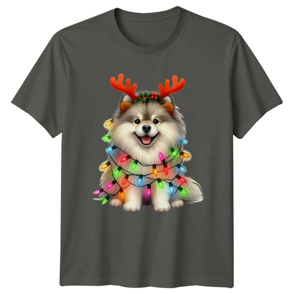 Christmas Dog Lights Reindeer Antlers Holiday Unisexs TShirt Unisexs Tee Graphic S