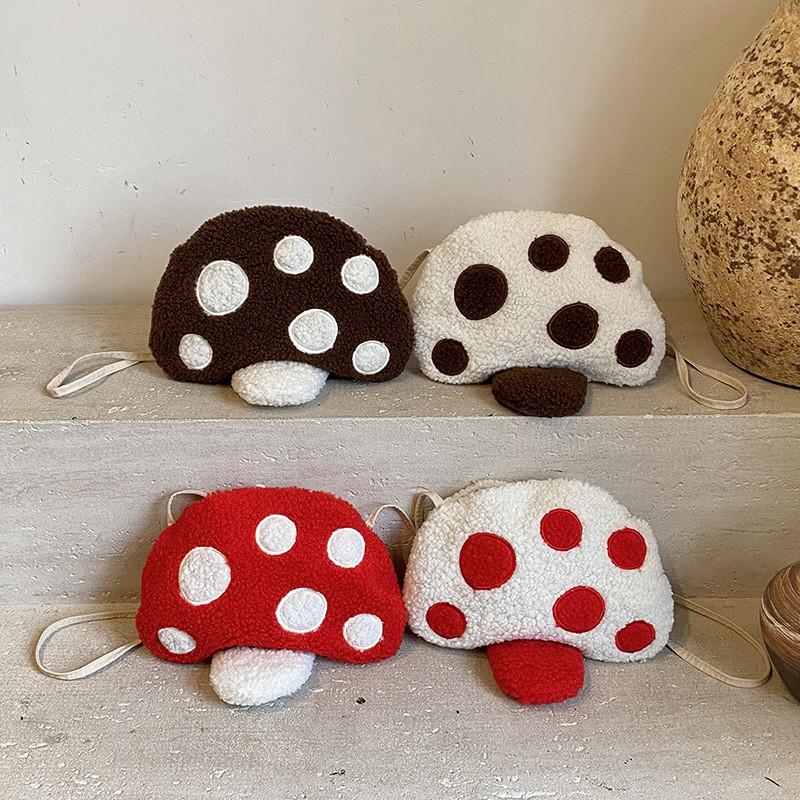 Mushroom Children Shape Plush Single Shoulder Crossbody Bag For School Gift