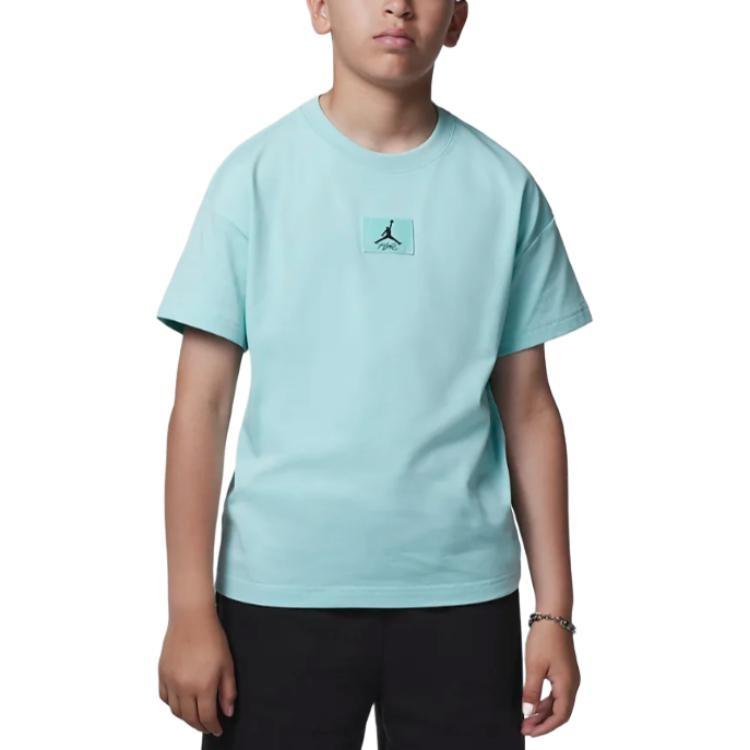 (GS) Air Jordan Ripped Flight T-shirt 'Mint Blue' Kids' HQ7147-382