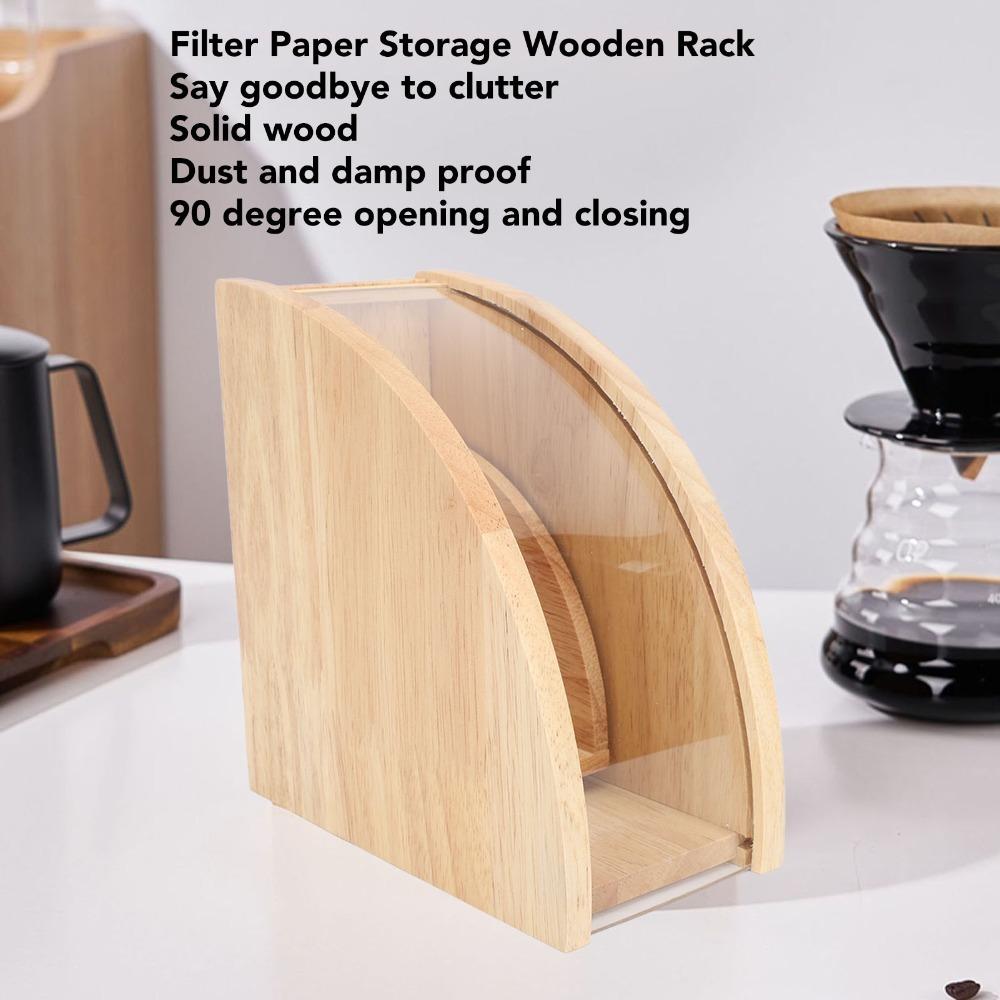 Solid Wood Coffee Filter Storage Rack Fan Shaped Coffee Filter Organizer  Household Countertop