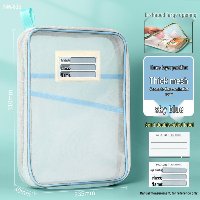 Mesh Transparent L-Shaped A4 Document Bag with Label No Boning