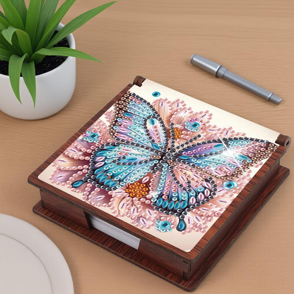 Wooden DIY Memo Paper Storage Box Diamond Art with 160 Papers Diamond Painting Note Box for Home Office and School Supplies