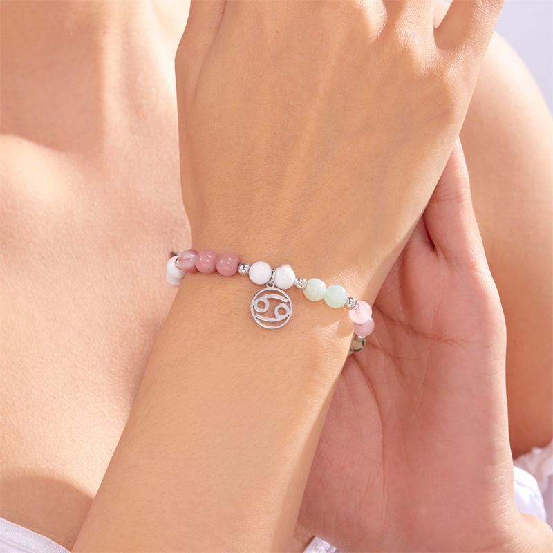 12 Constellation Glass Stone Beaded Bracelets for Women Unisex Charm Cardboard Star Zodiac Sign Bracelet Birthday Jewelry Gifts