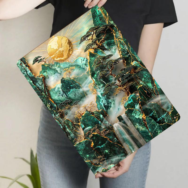 

Chinese Style Emerald Green Landscape Gold Relief Metal Painting Zen Wall Art for Living Room Decor 20x30cm（7.8x11.8inch）
