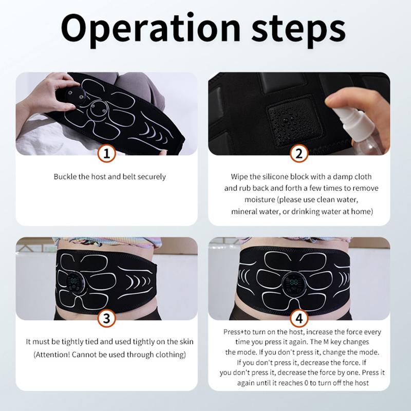 Ems Muscle Stimulator Abs Trainer Electronic Toning Belt Usb Rechargeable Abdominal Toner Fitness Massage Slimming Device