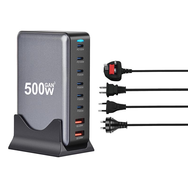 500W Gallium Nitride Multi-Port PD100W Fast Charger for Desktop and Phone