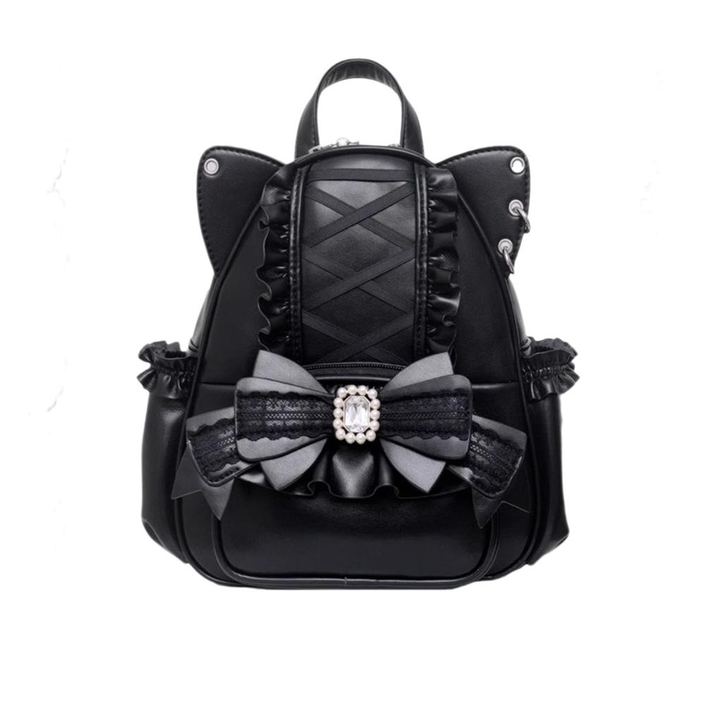 small backpack with a cross and cat and this backpack is perfect for and girly Women's design, frills, bow, ears. Water-repellent popular, stylish,