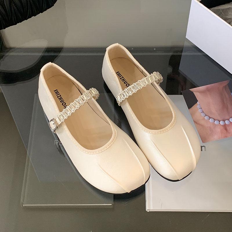 Fashion Luxury Fashion Rhinestones Women Ballet Flats Dance Shoes Round Toe Female Soft Footwear Shallow Ladies Mary Janes Flats Shoes