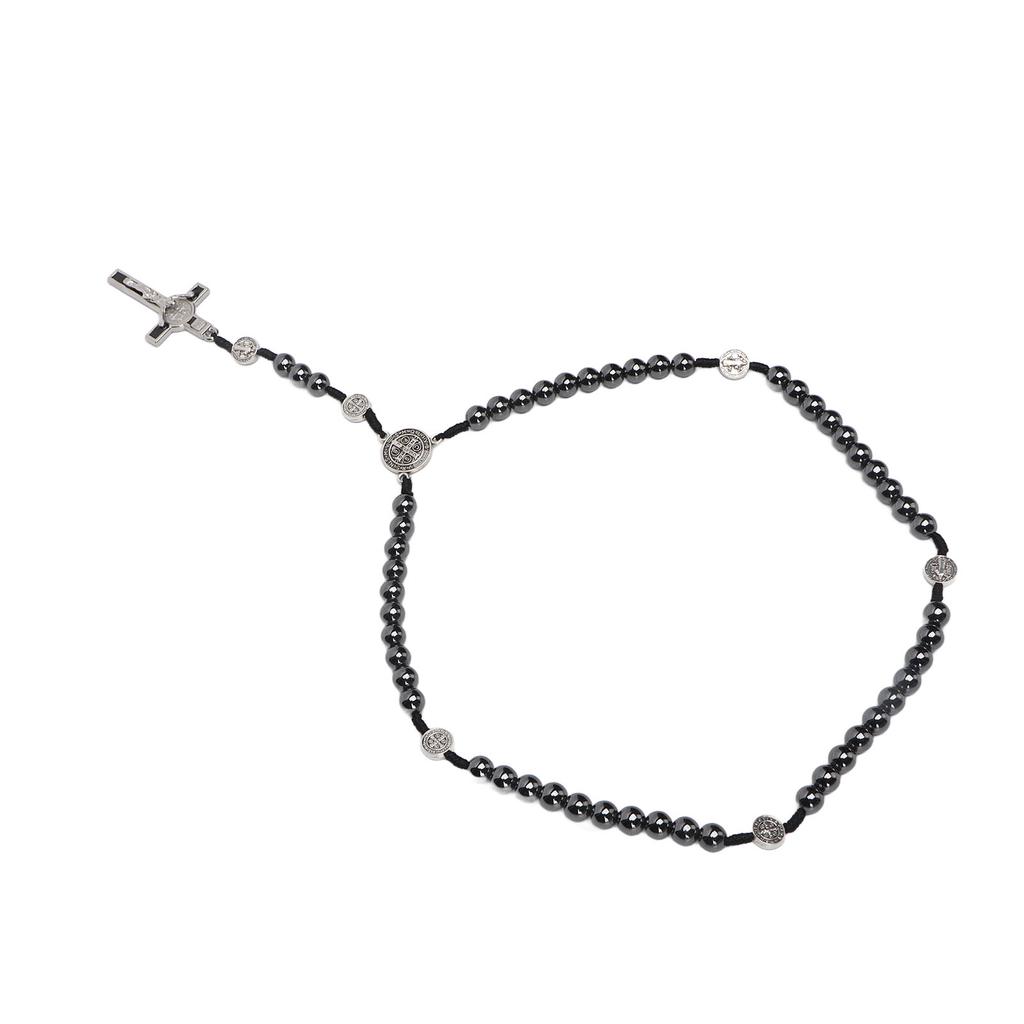Rosary Necklace Obsidian Crucifix Pendant Catholic Beads Rosary Necklace for Praying Gifts