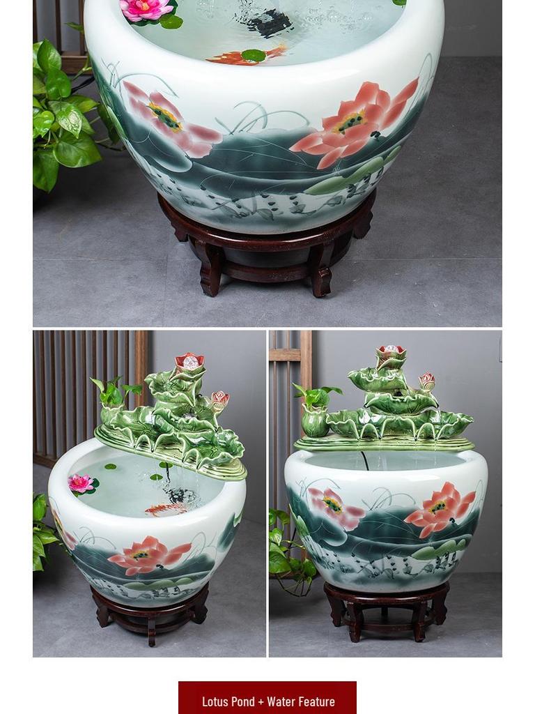 Jingdezhen Goldfish Tank: Floor-Standing Ceramic Water Feature for Balcony, Office, or Living Room.