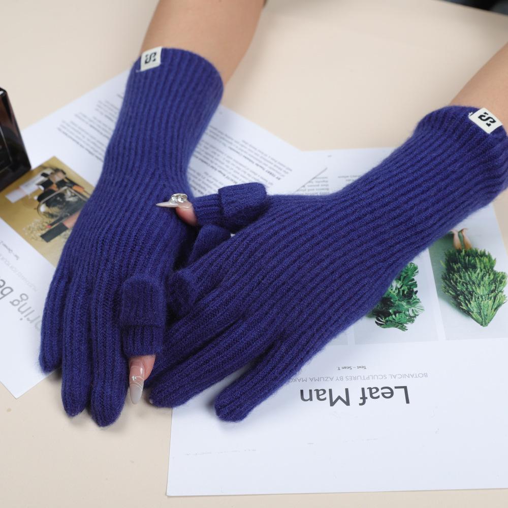 Touch Screen Gloves Autumn and Winter Warm Finger Gloves Thickened Warm Knitted Wool  Korean Student Gloves