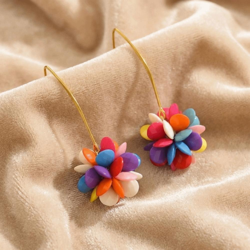 Colorful Mesh Bohemian Earrings Candy-Colored Ethnic Style Earrings Beaded Flower Earrings Women