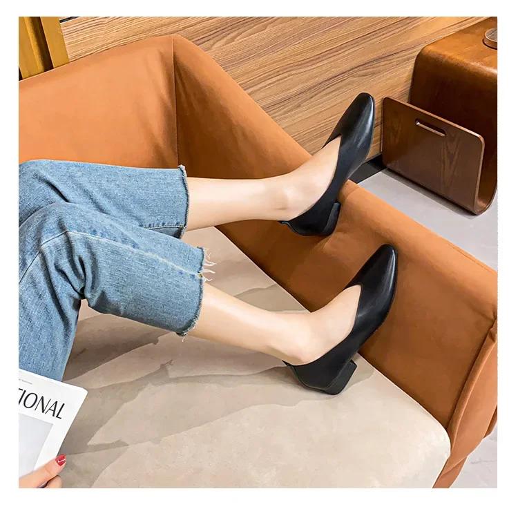 Genuine Leather Multi color Low heeled women's Shoes  Round Toe Flat Bottom Shallow Cut Single Shoe Casual Versatile Loafers
