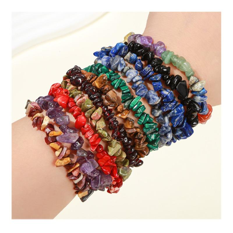 Natural Crystal Agate, Colorful Crushed Stone, Elastic Bracelet, Irregular, European and American Jewelry